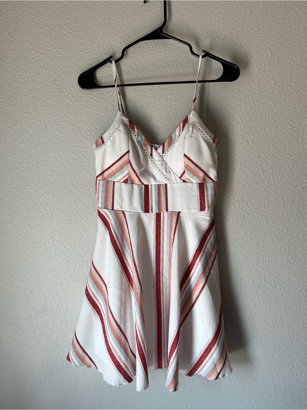 Francesca's White Striped Summer Dress with Rust & Teal Accents